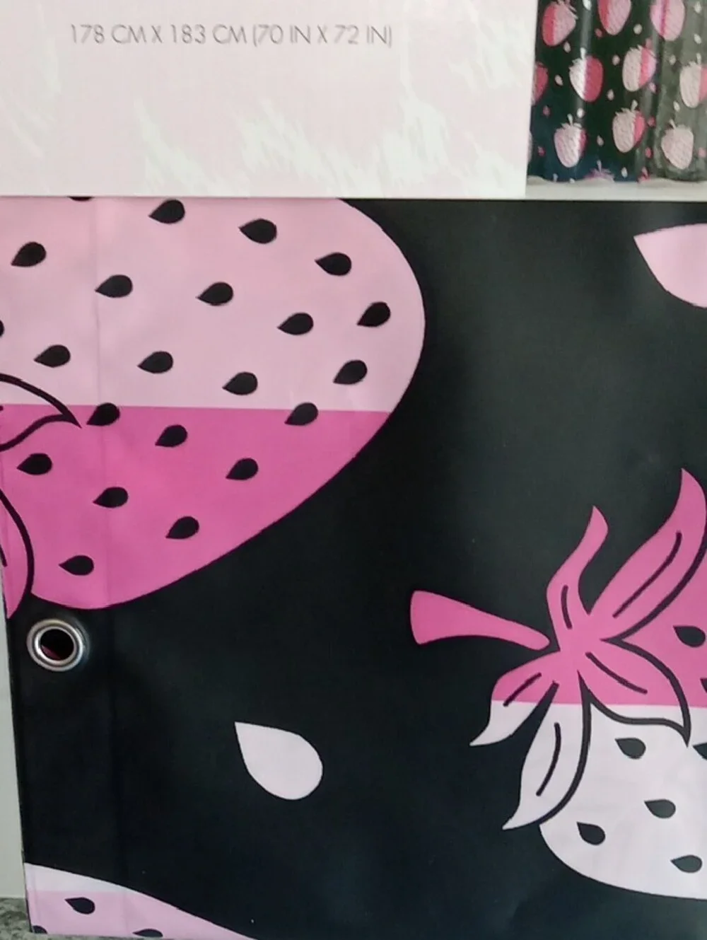Betsey Johnson Pink & Black Strawberry Print Shower Curtain Liner